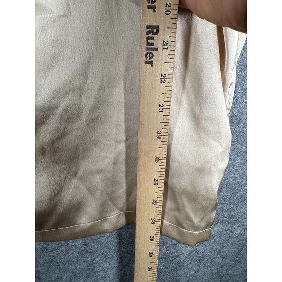 Asos Design Blouse Women Large Gold Short Sleeve Collar Satin Button Front Caree - Picture 5 of 7